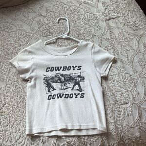 Brandy Melville Cowboys Graphic Crop Top - White